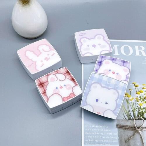Pink Bear Contact Lens Case Box Ins Cartoon Contacts Lens Container Portable Travel Storage Box Gift For Girl