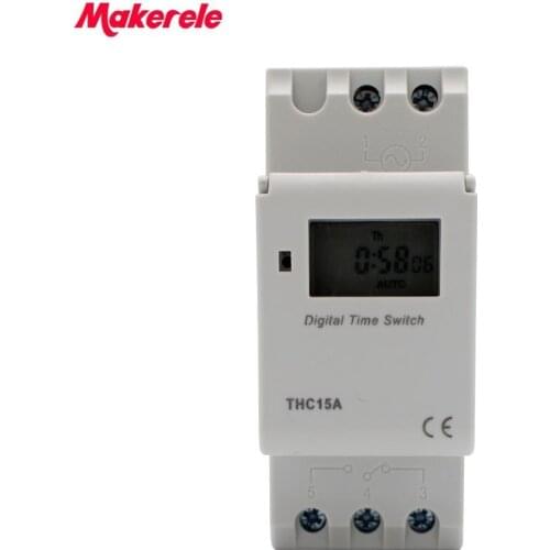LCD Power Digital 220-240V 7 Days Programmable Din Rail Digital Timer Time Switch Relay THC15A MINI Makerele