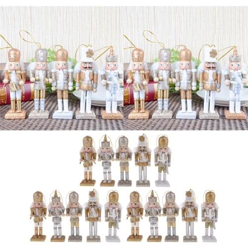 15pcs 12cm Wooden Nutcracker Doll Soldier Miniature Figurines Vintage Handcraft Puppet New Year Christmas Ornaments Home Decor