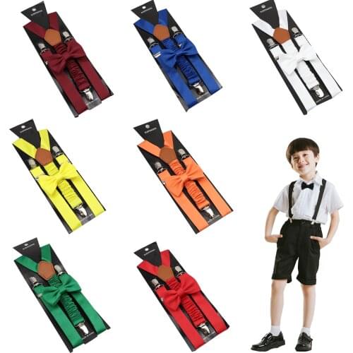 Kids Suspenders Bowtie Set Children Boys Girls Y-Back Shirt Braces Bowtie Adjustable Polyester Suspender Wedding Tie Accessories