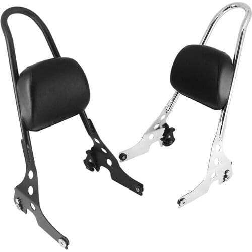 For Sportster XL883 XL1200 XL 883 1200 48 Rack Sissy Bar Rear Passenger Backrest Cushion Pad Motorcycle Luggage Black & Chrome