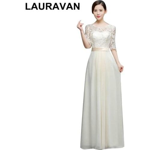 Long o neck sleeve champagne floor length elegant bridesmaid bridal party dresses red under 100 dress for special occasions