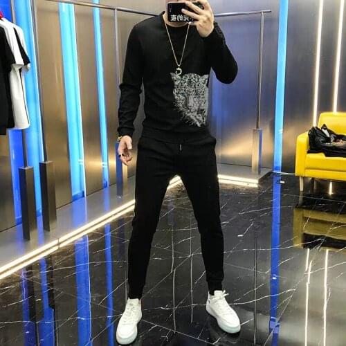 Harajuku Couple Winter New Hot Diamond Hoodie Black Sportswear Male Tracksuit Jogging Mens Sets Pure Cotton Sports Shirt