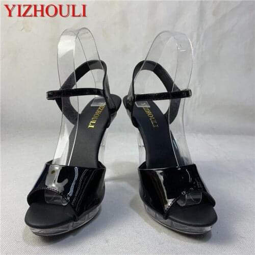 Classic Black 13cm Sexy High Heel Platforms Crystal Sandals, Performance / Star / Model Shoes, Wedding Stage banquet sandals