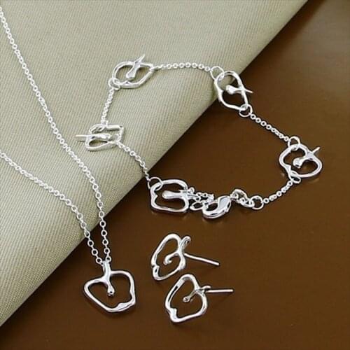 Christmas Gift Silver 925 Jewelry Fashion Simple Empty Apple Round Necklace Bracelet Earrings Jewelry Sets Bijoux Femme
