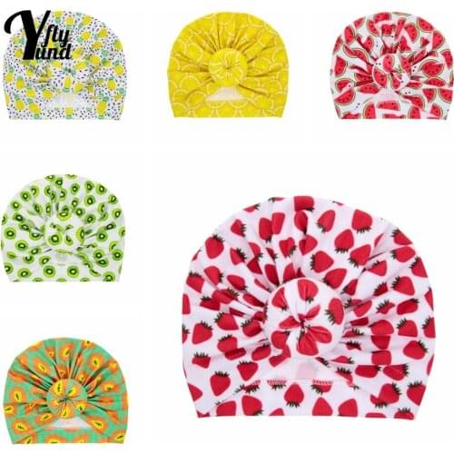 Yundfly 20*17 CM Cute Cartoon Fruits Pattern Baby Girl Turban Fashion Print Donut Toddler Caps Infant Headwear Photography Props