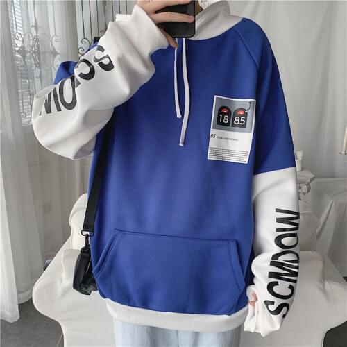 Autumn Winter Sweatshirt Mens Fashion Korean Loose Trend Letter Printing Hooded Pocket Jacket Clothes Men Tops