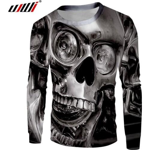 UJWI Man Punk Rock Sweatshirt 3D Printed Metal Skull Pullover Big Size Harajuku Mens Streetwear Dropshipping
