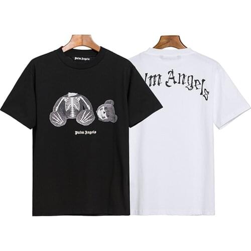 Palm Angels 21SS Letter Logo PA Chic Loose Casual Round Neck Short Sleeve T-shirt Broken Bear skul Men Women Lovers Couple Style