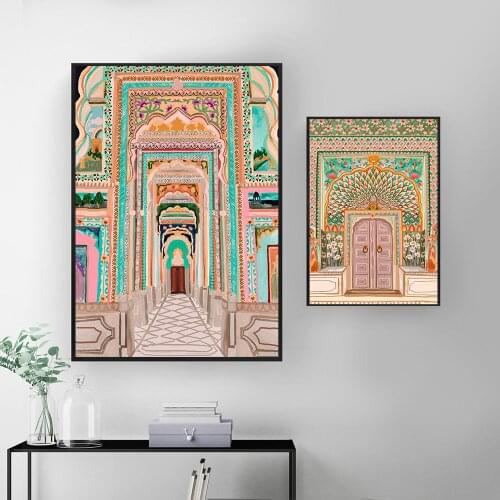 Watercolor Moroccan Door Corridor Architecture Art RETRO Poster Printing Living Room Canvas Painting Wall Art Home Decoration