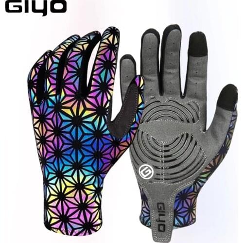 Giyo Colorful Luminous Full Finger Cycling Gloves Outdoor Sport Anti-slip MTB Mitten Reflection Dazzle Motorcycle Long Gloves