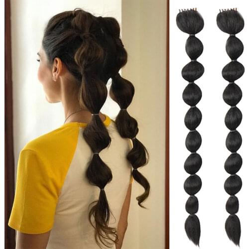 Synthetic long double bubble braids hair extensions bubble ponytail claw clip on hair Natural Black hair for Women MUMUPI