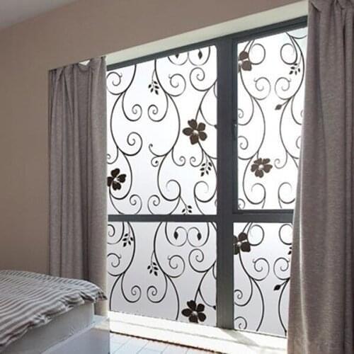 Sweet Frosted Privacy Cover Glass Window Door Black Flower Sticker Film Adhesive Home Decor D1