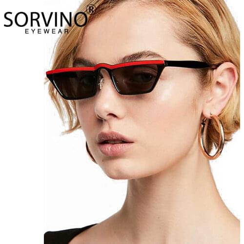 SORVINO 2020 Retro Red Stripe Polygon Sunglasses Brand Designer Women Unique Flat Top Eyebrow Cat Eye Sun Glasses Shades SVN60