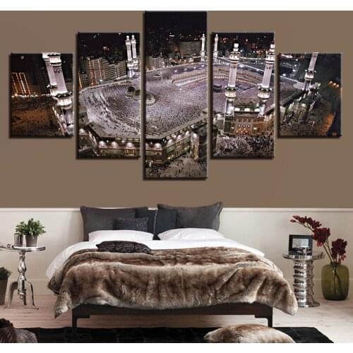 Canvas Cuadros Islam Night View Modern Frames For Paintings Home Decoration 5 Panel Muslim Art Wall Printed Modular Pictures