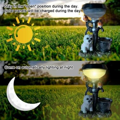 Solar Animal Sculpture Light Puppy Cat Dog Statue Outdoor Energy-saving Waterproof Lawn Patio Garden LED Decor Weatherproof