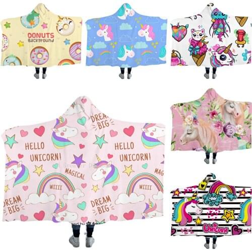 New 3D Cartoon Unicorn Hooded Blanket Thickening Wearable Fleece Throw Blankets On Bed Sofa For Adults Children Warm Blanket