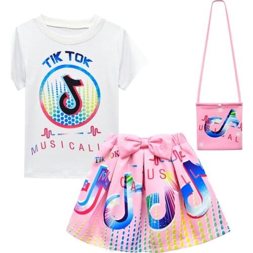 TIK TOK Girls Dress Summer Kids Clothes Girls Cartoon Clothing Princess Dress T-shirt and Skirt Set Party Dress