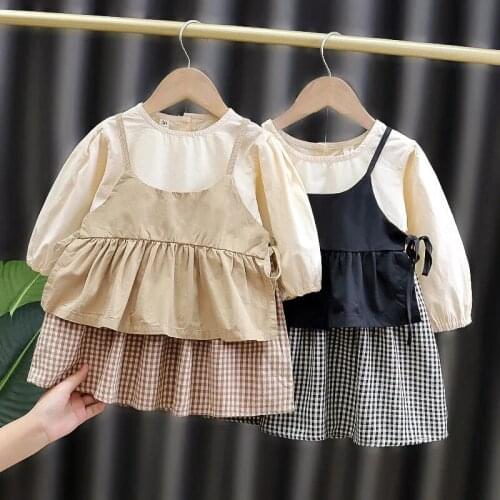 Vintage Baby Girls Clothes Set Spring Cotton Girls Vest Tops Plaid Blouse Dress for Girls Newborn Baby Toddler Clothes Outfits
