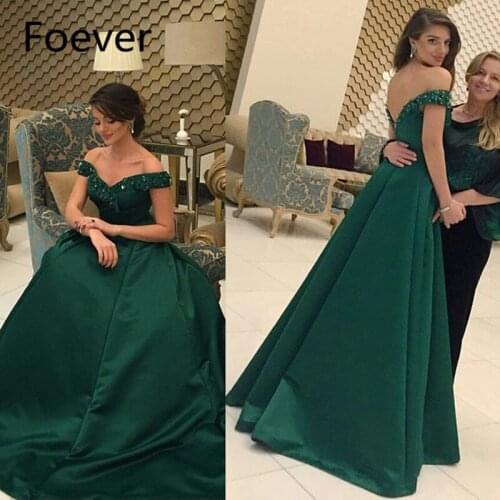 Emerald Green Evening Dresses 2019 Off The Shoulder Formal Dress A Line Robe De Soiree Open Back Special Occasion Gowns
