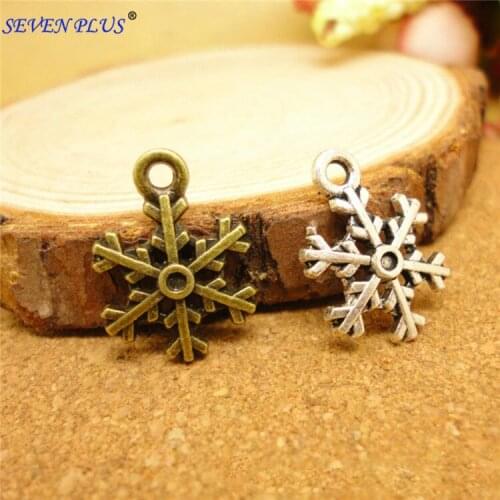 High Quality 20 Pieces/Lot 18mm*13mm Antique Silver plated Or Antique Bronze Metal Snowflake Charms For Jewelry Making