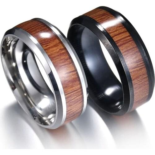 High Quality Men Rings Stainless Steel Wood Grain Fashion Women Rings Wedding Band Male Jewelry Gifts