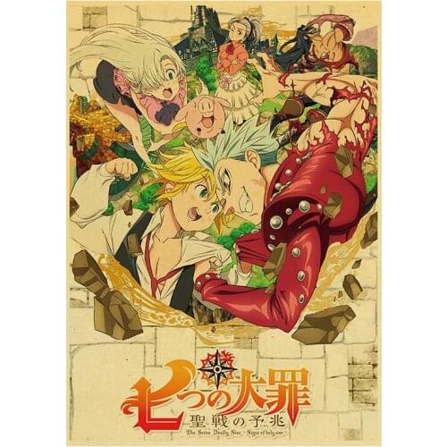 Japanese Animation The Seven Deadly Sins Retro Anime Posters Classic TV Figure Canvas Painting HD Decoration Wall Art Pictures