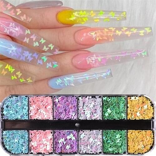 Butterfly Flake Nail Sequin Chrome 3D Butterfly Holographic Nail Sequins Flakes Sparkly Slices Glitter Nails Art Accessories