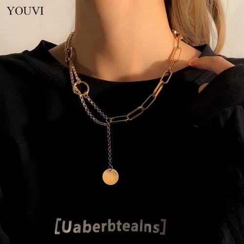 YOUVI Vintage Coin Pendant Men Necklace Gothic Punk Cross Chain Choker Long Necklace for Women Neck Jewelry Gifts