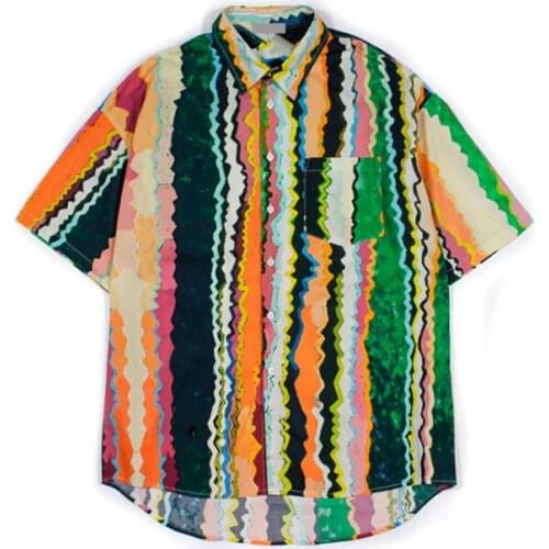 Korean retro irregular watermelon stripe pattern print loose casual shirt women