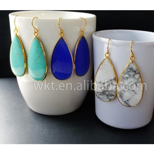 WT-E165 Wholesale fashion earrings natural stone colorful beautiful teardrop stone dangle earrings for women fashion gift