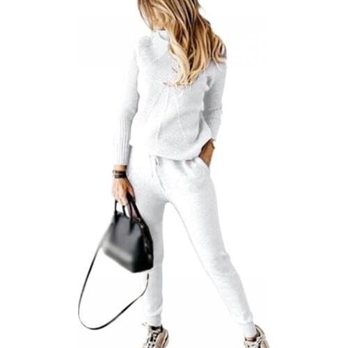 AYES Matching Sets WomenS Clothing 2021 Autumn Knitted Sweater Suits High Neck Set Woman 2 Pieces Pants Sets Conjuntos De Mujer