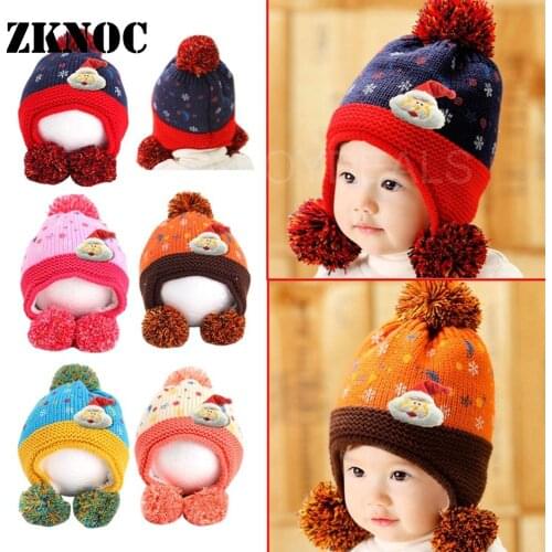 Winter christmas Cute Baby Kids Winter War Hat Autumn head warm earflap Woolen Yarn Dacron Cap for baby among 3~24months old