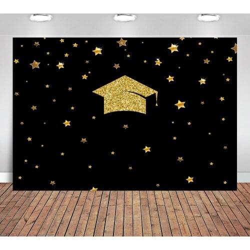 Golden Graduation Hat Photography Glittering Stars Black Studio Background for Student Graduation Party Photo Booth Props