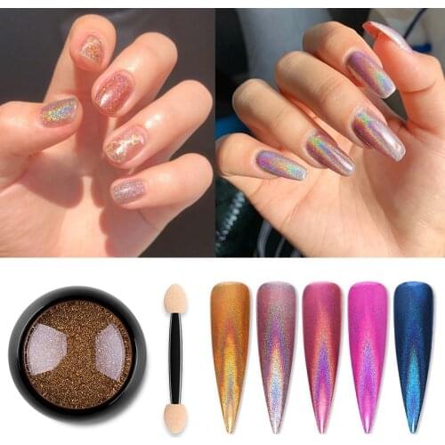 1 Bottle Holographic Nail Art Glitter Chrome Pigment Powder Laser Dipping Spangles Mirror Polish Manicure Dust Nail Decorations