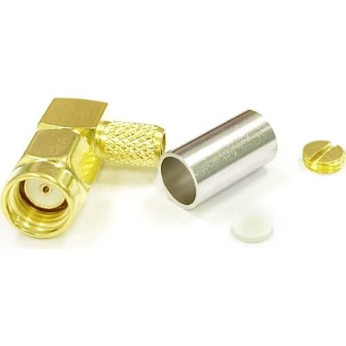 1PC RP-SMA Male Plug inner hole RF Coax Connector Crimp for RG58 RG142 RG400 LMR195 Cable Right Angle Goldplated NEW wholesale