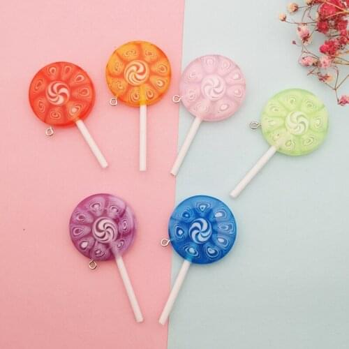 10pcs Colorful Lollipop Resin Charms Pendants 3D Sweet Candy Charms DIY Earring Keychain Jewelry Making Accessory 58*30mm FX414