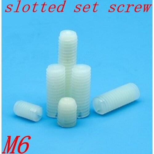 100PCS/lot M6*10/12/15/20/25/30/35/40 nylon slotted Set grub Screw