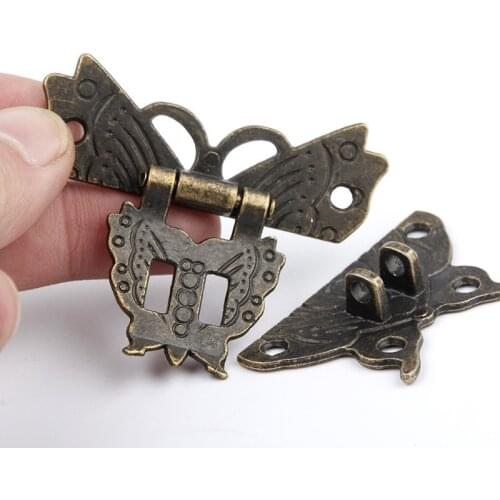 2 Pcs Butterfly Antique Bronze Hasp Latch Upscale Jewelry Wooden Box Cabinet Lock Case Decorative Give gifts Hardware Accessory