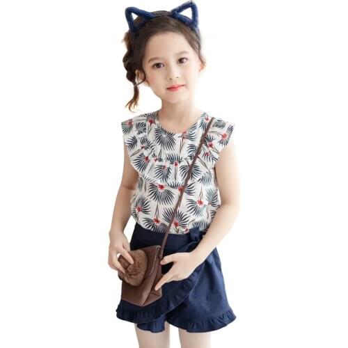 Baby Girl Clothing Suits Print Bohemia Style Kids Clothes For 2 - 8 Yrs Girls Summer Sleeveless T-shirt+ Shorts 2 Pcs Sets
