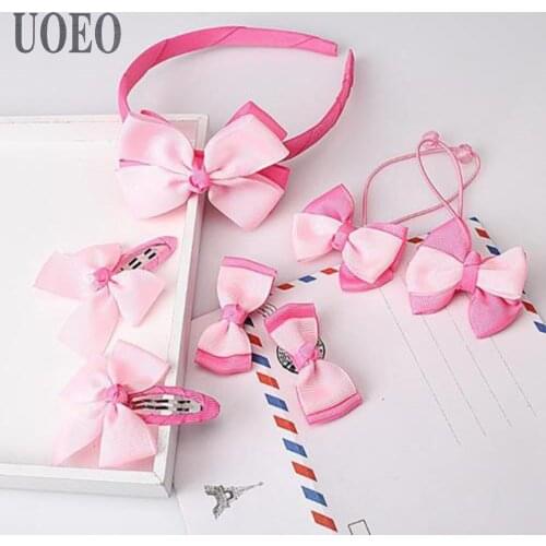 7pcs Cute Children Hair Accessories Hairband Hairpins Scrunchies Baby Girls Lovely Bow Headwear Kids Hair Clip Headband
