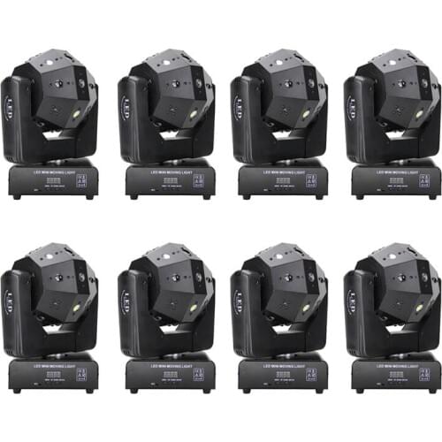 8pcs 16 mini moving head lights rotating magic ball lights beam lights 16x3W bar dancing strobe lights colorful stage lighting