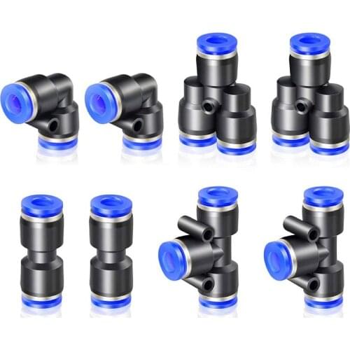 8pcs 2 Splitters 2 Elbow 2 tee 2 Straight Push to Connect Fitting Pneumatic Fitting Kit Release Pipe Tube Air Line Joint Adapter