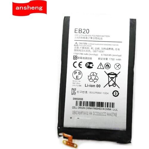 High Quality 1750mAh EB20 battery for Motorola Moto XT910 XT912 MB886 DROID RAZR MT917 MT887 XT885 XT889 Mobile Phone