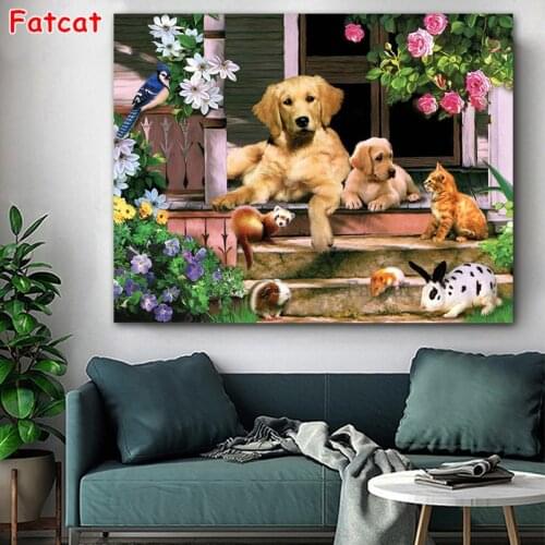 Full circle diamond cross stitch 5D embroidered animal dog flower Rhinestone Mosaic home decoration gift PP2516