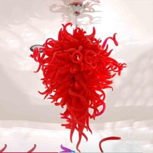 Free Air Freight High Ceiling Glossy Hanging Lights LED Light Fixture Murano Glass Red Chandelier Lighting