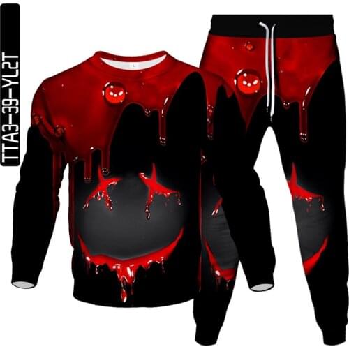 Digital printing paint graffiti T-shirt set Mens and womens casual 3D sweater two-piece suit