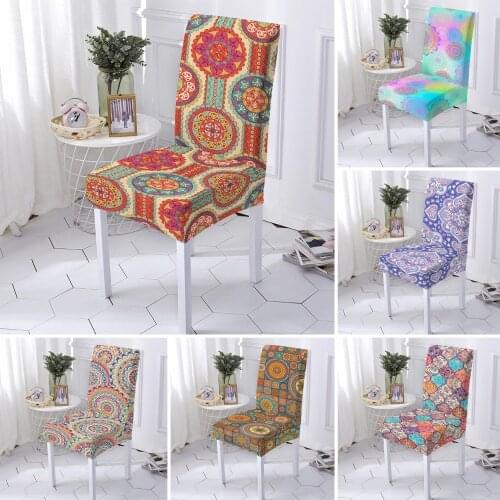 Mandala Elastic Chair Cover Bohemian Style Chair Slipcovers for Dining Room Spandex Stretch Chair Case 1/2/4/6 PCS