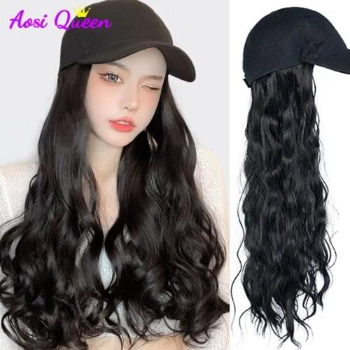 AS Syntheti ccurls Baseball Cap Hair Wig Natural Black Straight Wigs Naturally Connect Synthetic Hat Wig Adjustable For Girl