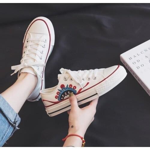 Ladies Lace-up Breathable Walking Canvas Shoes Casual Shoes Womens Vulcanize Shoes New Style Sneakers Tenis Feminino